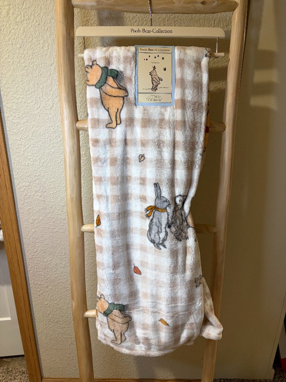 Winnie the Pooh Rabbit Fall Autumn Plaid Plush Throw Blanket 50x70 NWT